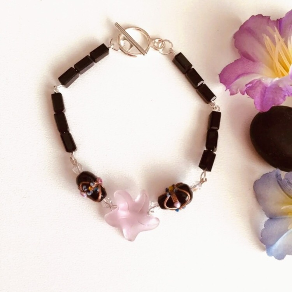 Pink sea glass starfish bracelet